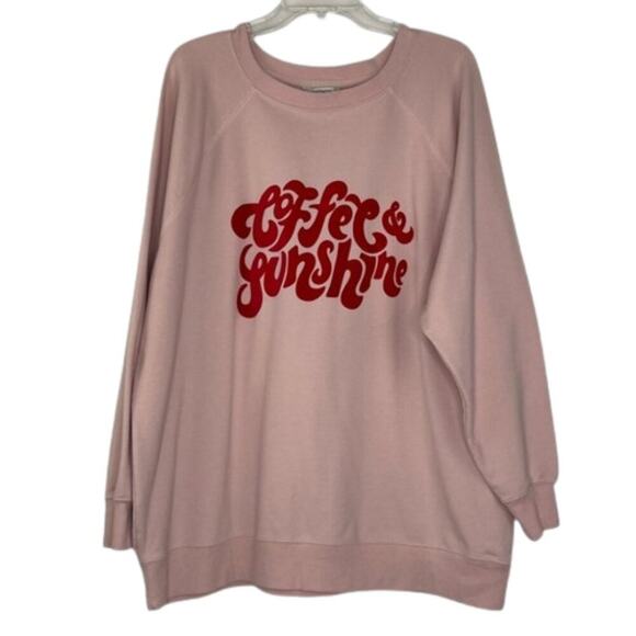 Wildfox pink tunic graphic pullover sweater shirt "Coffee & Sunshine" size XL - Picture 1 of 11